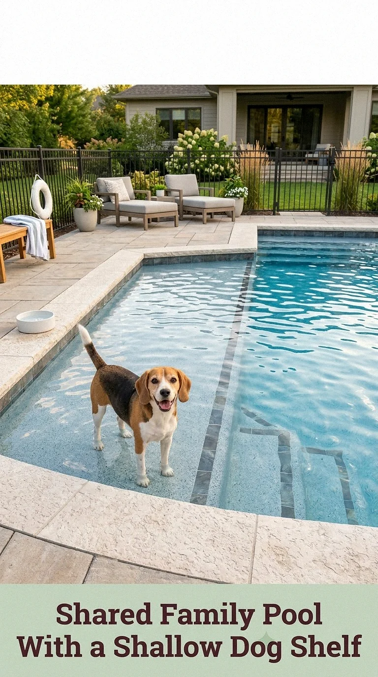 Shared Family Pool With a Shallow Dog Shelf