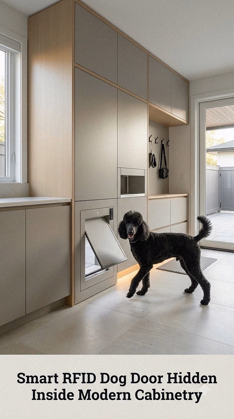 Smart RFID Dog Door Hidden Inside Modern Cabinetry