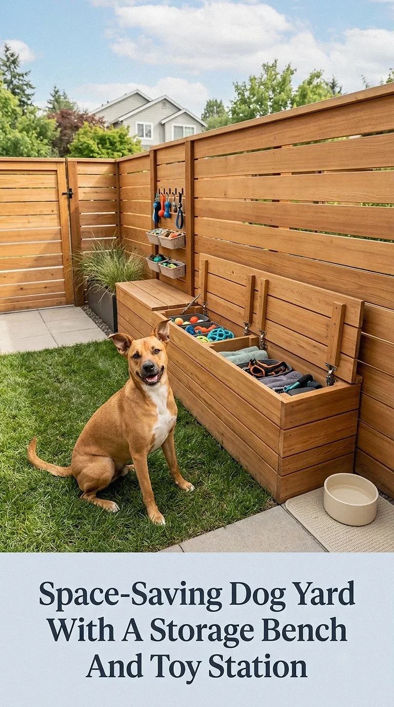 Space-Saving Dog Yard With A Storage Bench And Toy Station