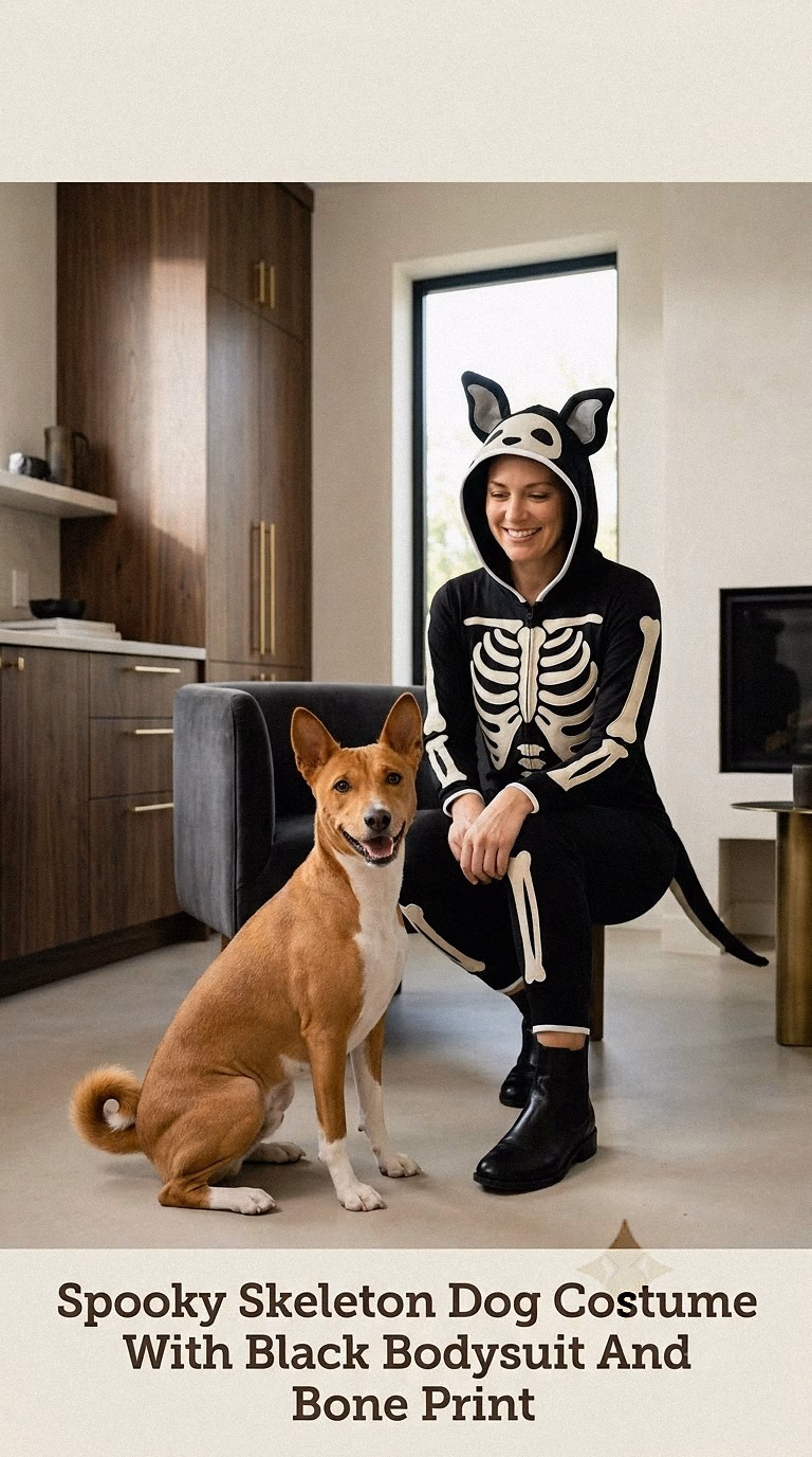 Spooky Skeleton Dog Costume With Black Bodysuit And Bone Print