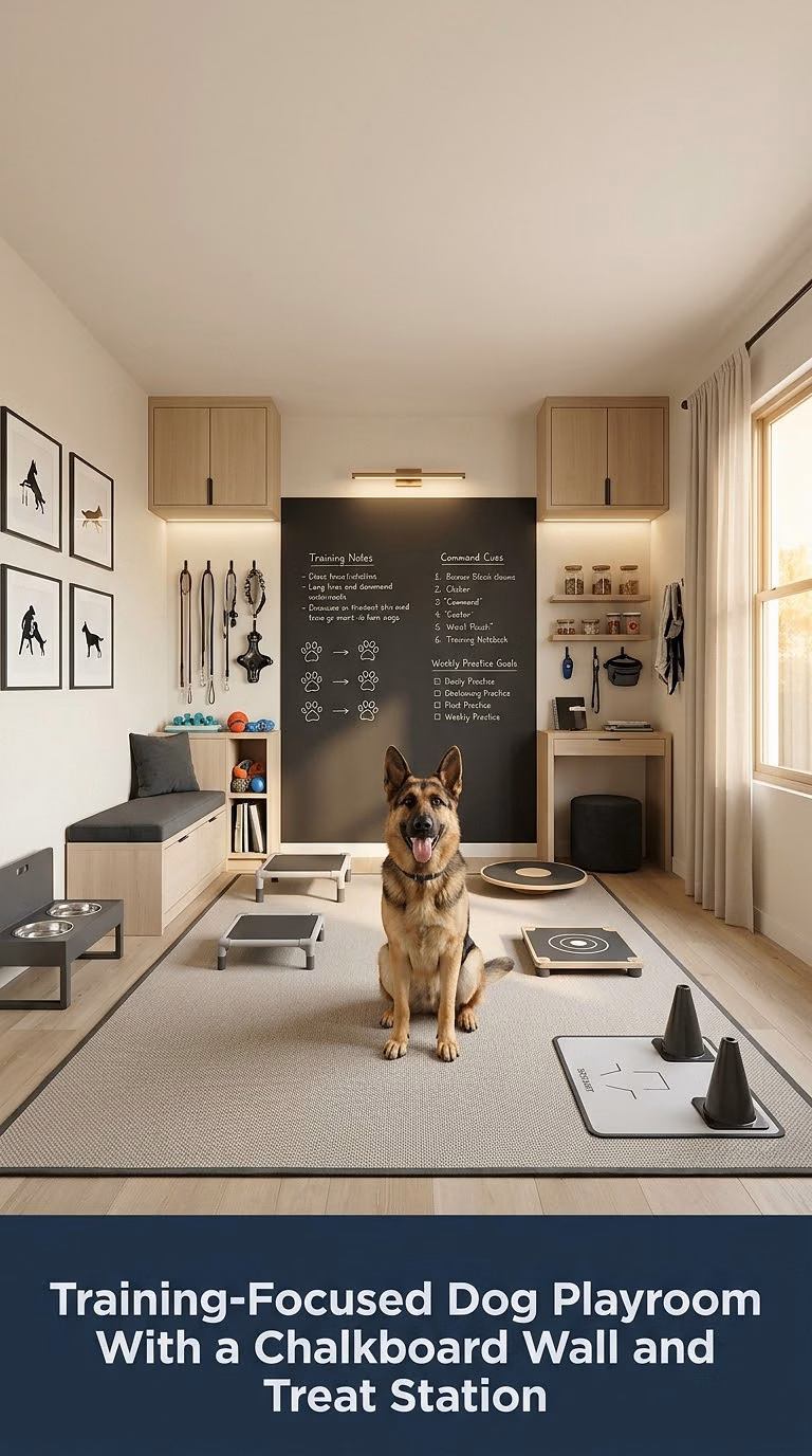 16. Training-Focused Dog Playroom With a Chalkboard Wall and Treat Station