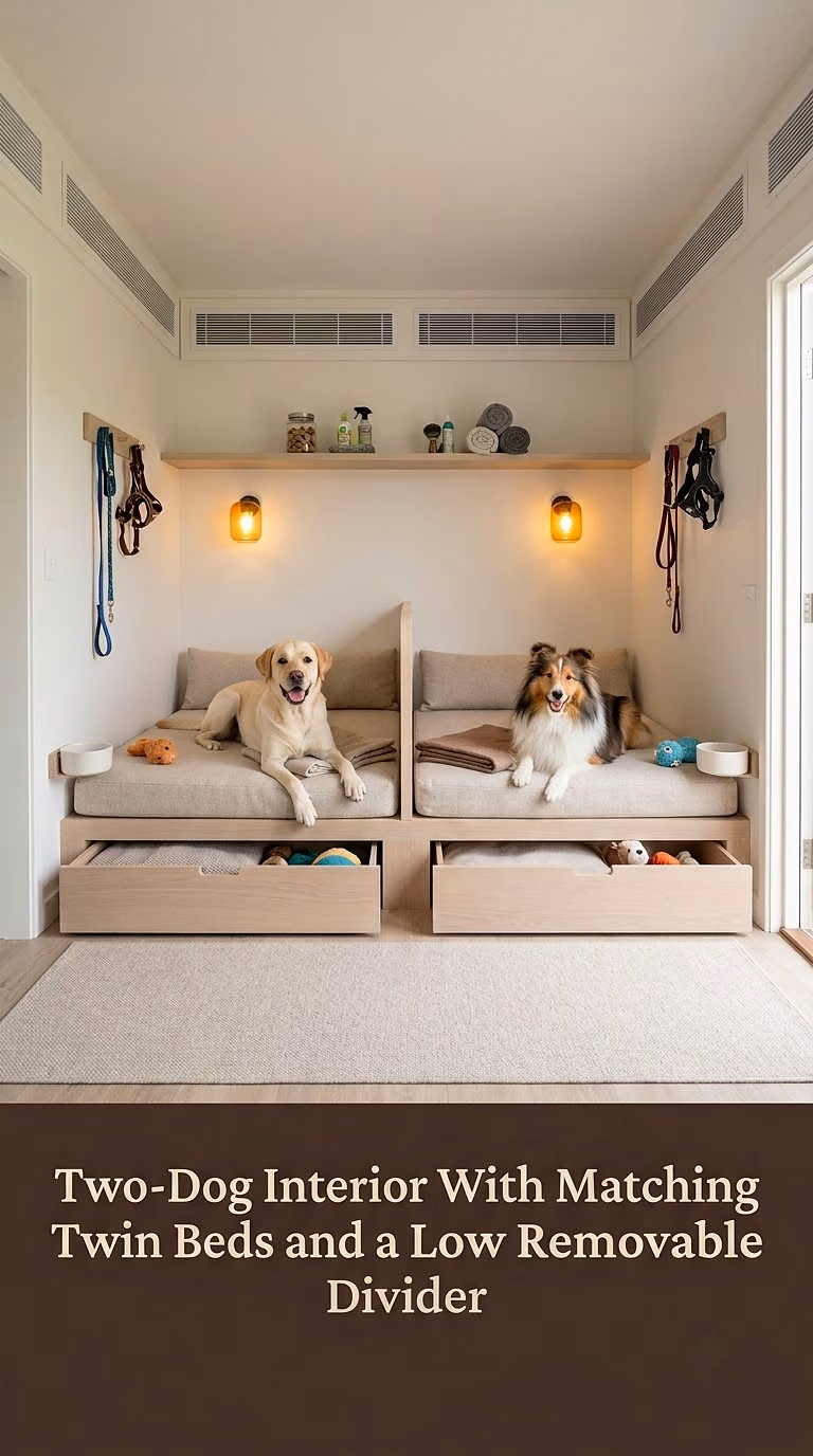 16. Two-Dog Interior With Matching Twin Beds and a Low Removable Divider