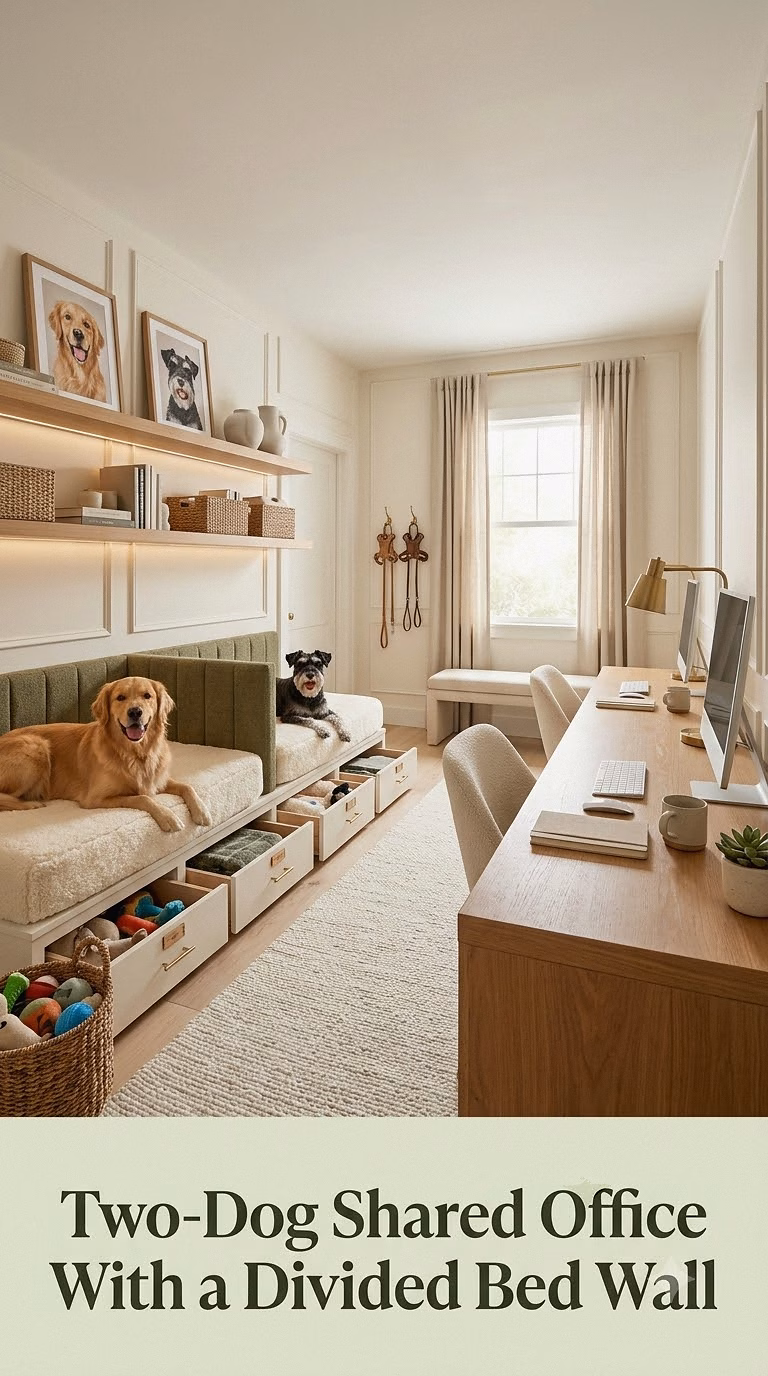 Two-Dog Shared Office With a Divided Bed Wall
