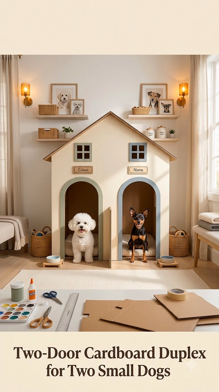 Two-Door Cardboard Duplex for Two Small Dogs