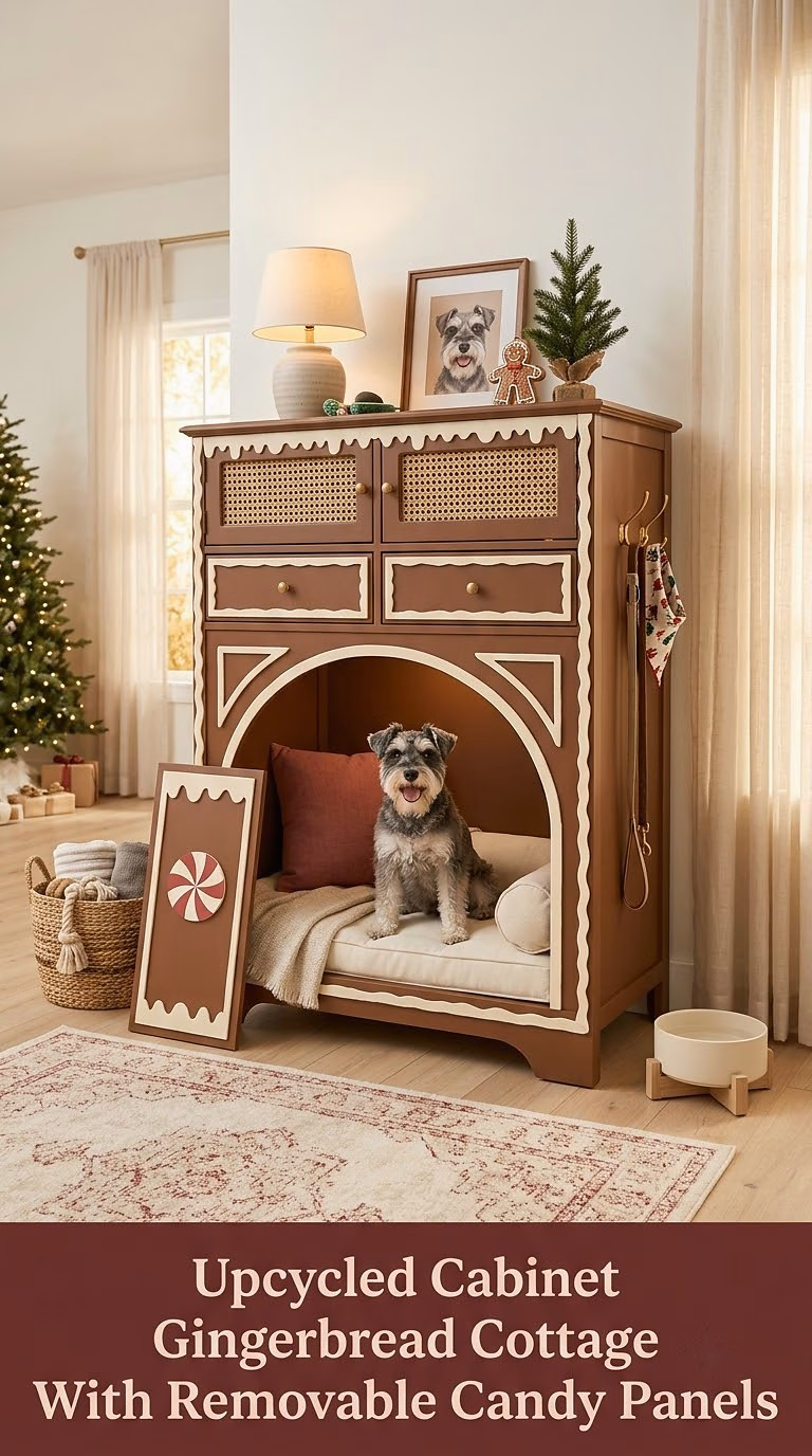 Upcycled Cabinet Gingerbread Cottage With Removable Candy Panels