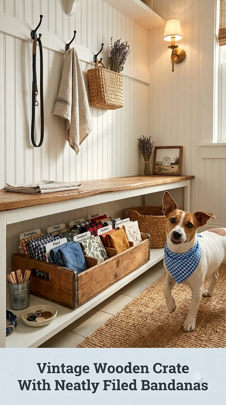 Vintage Wooden Crate With Neatly Filed Bandanas