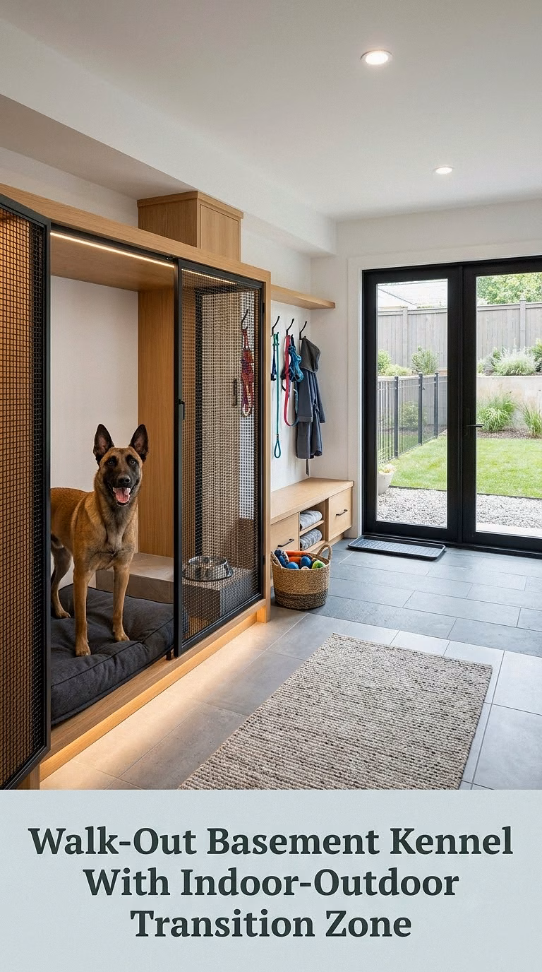 Walk-Out Basement Kennel With Indoor-Outdoor Transition Zone
