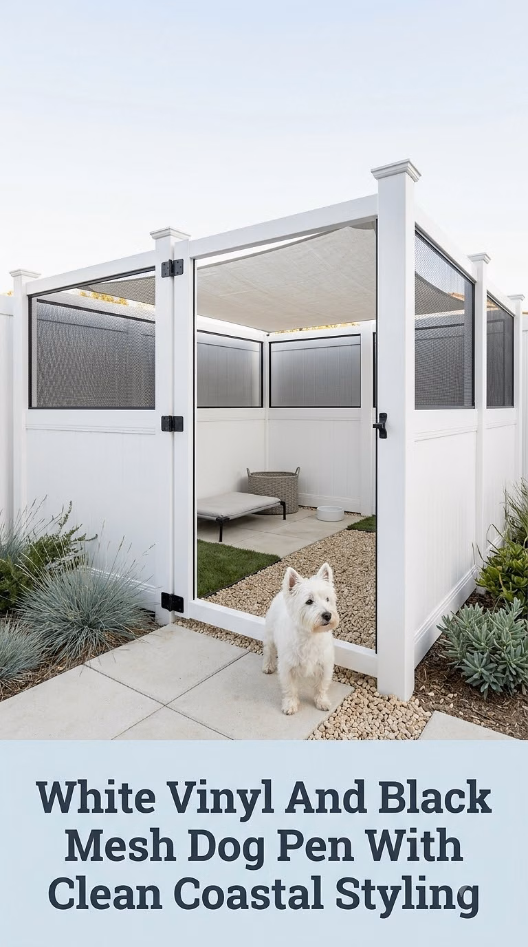 White Vinyl And Black Mesh Dog Pen With Clean Coastal Styling