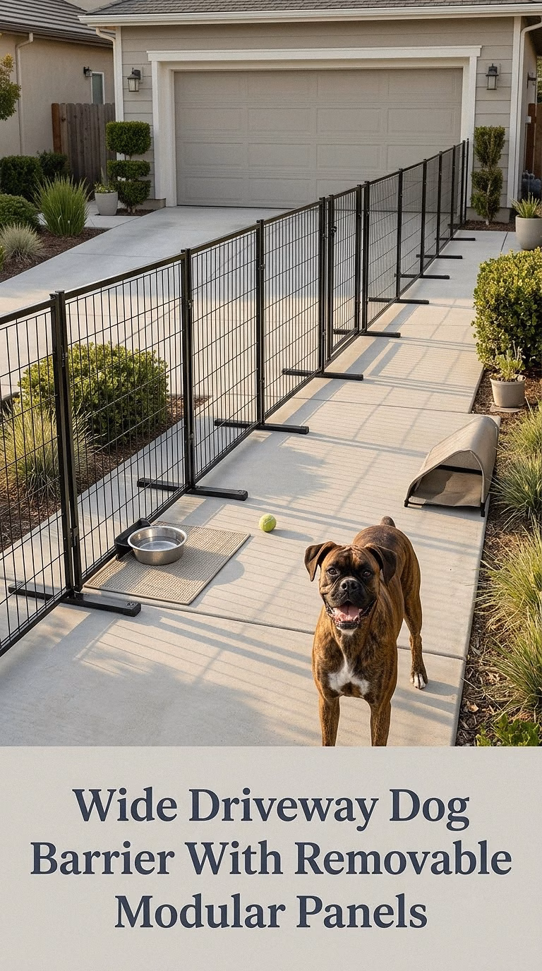 Wide Driveway Dog Barrier With Removable Modular Panels
