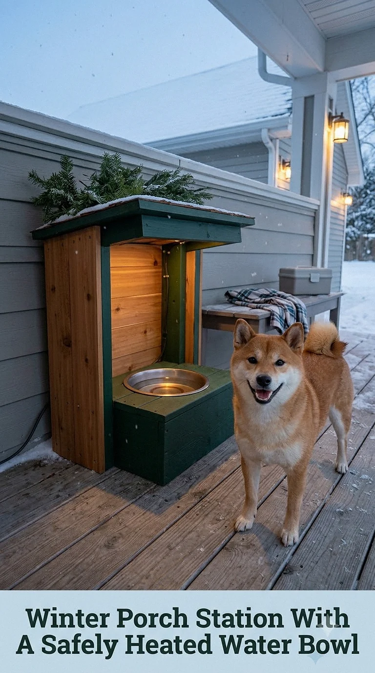 Winter Porch Station With A Safely Heated Water Bowl