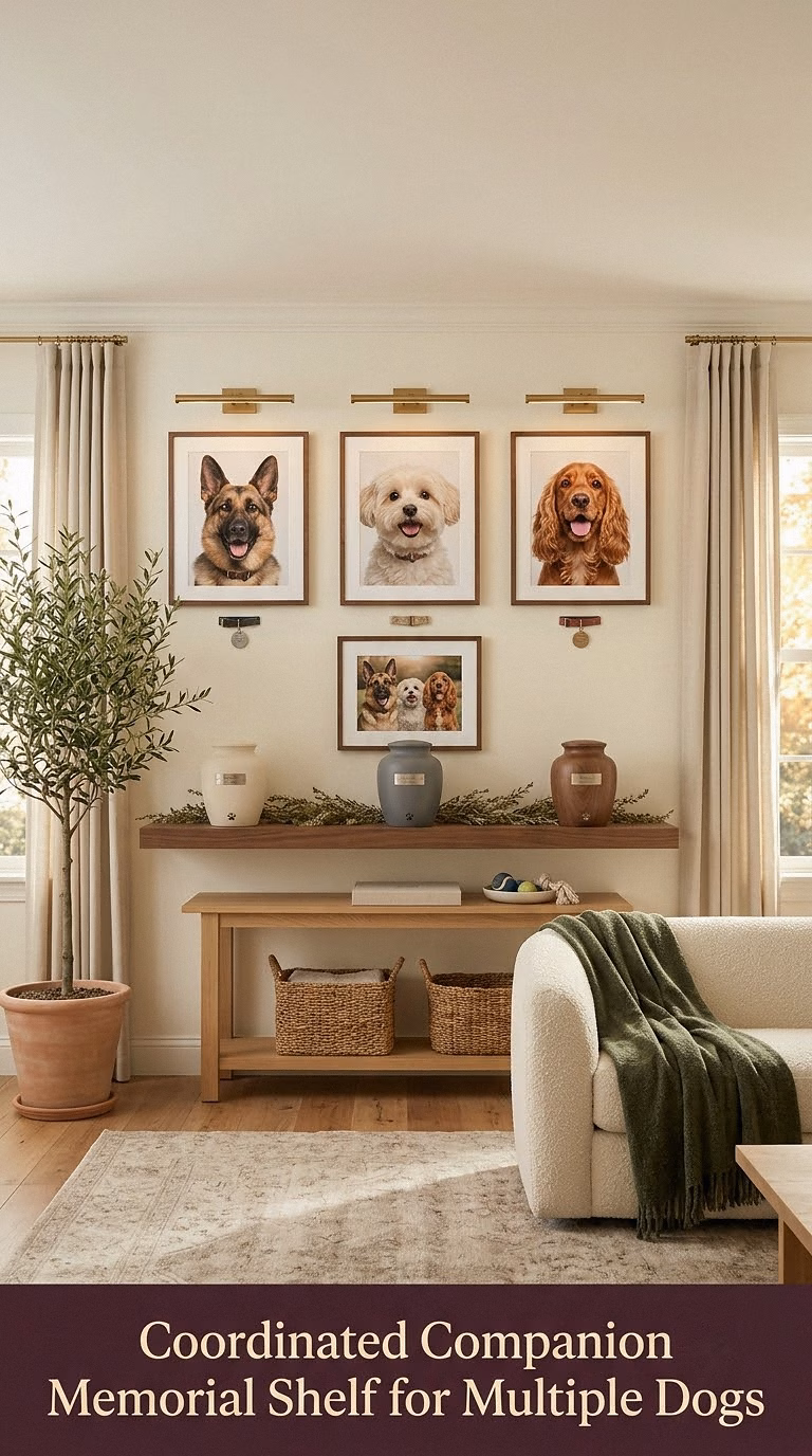17. Coordinated Companion Memorial Shelf for Multiple Dogs