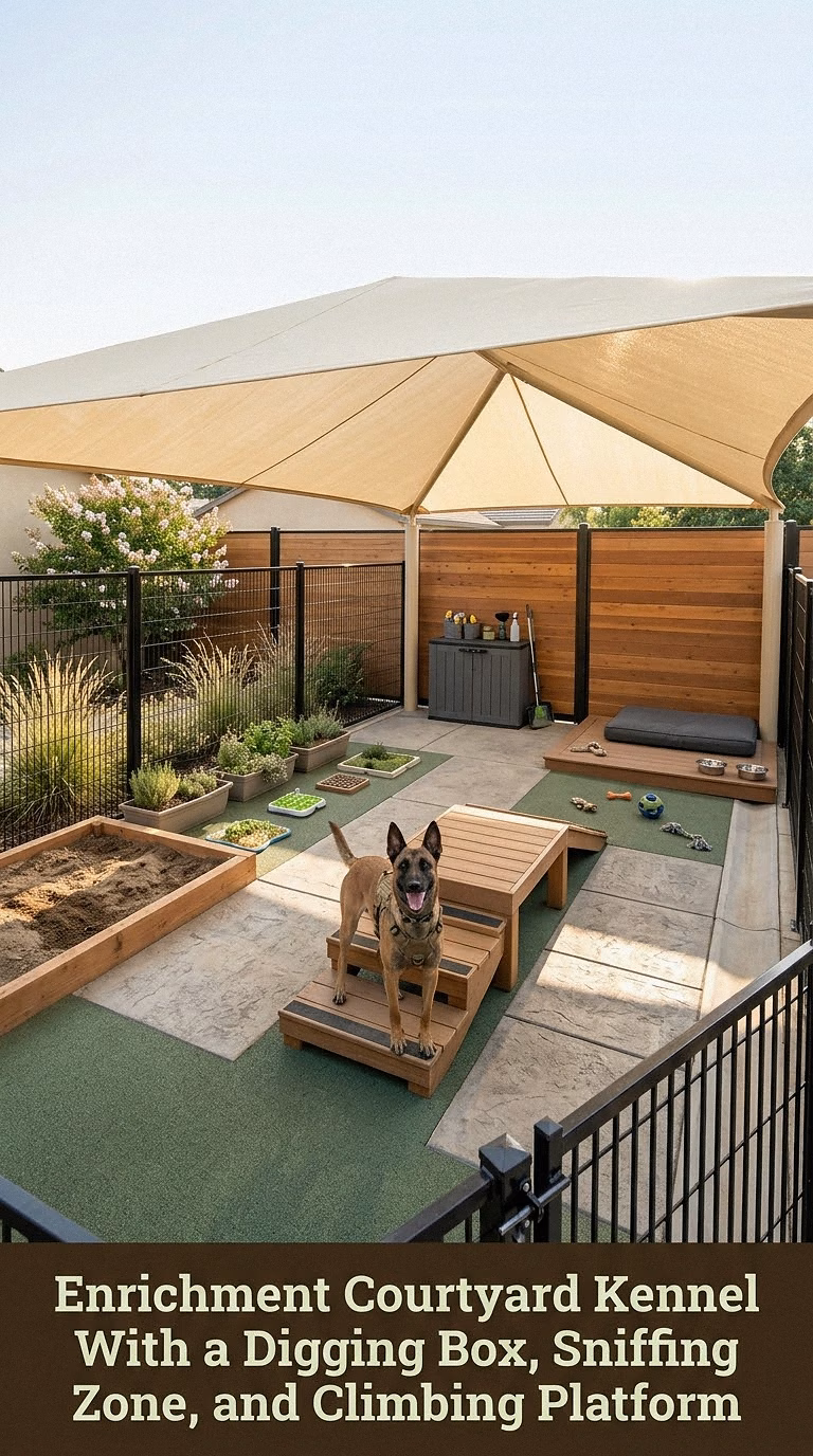 17. Enrichment Courtyard Kennel With a Digging Box, Sniffing Zone, and Climbing Platform