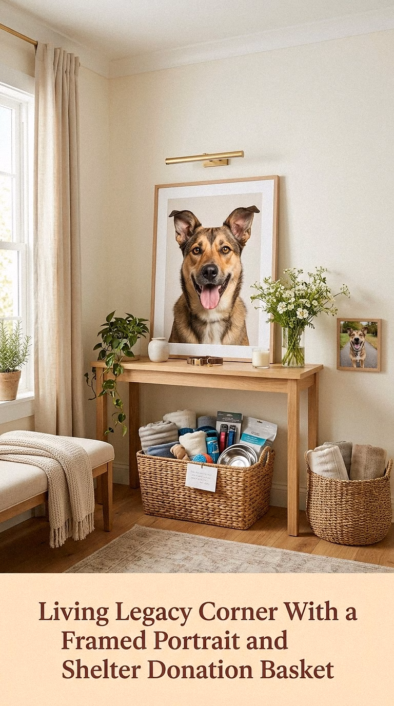 17. Living Legacy Corner With a Framed Portrait and Shelter Donation Basket