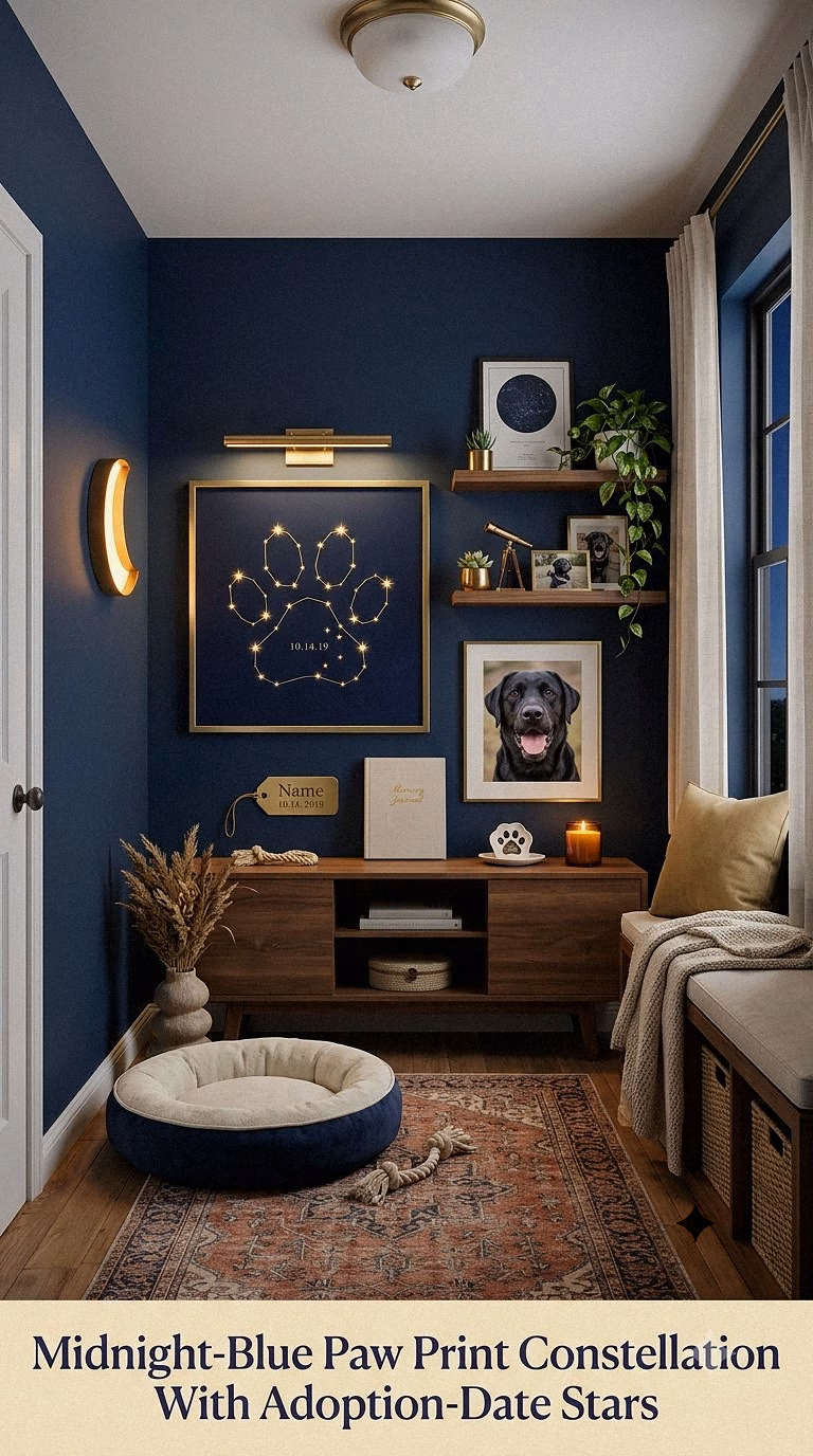 17. Midnight-Blue Paw Print Constellation With Adoption-Date Stars
