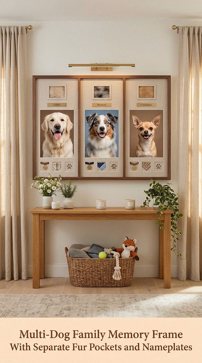 17. Multi-Dog Family Memory Frame With Separate Fur Pockets and Nameplates