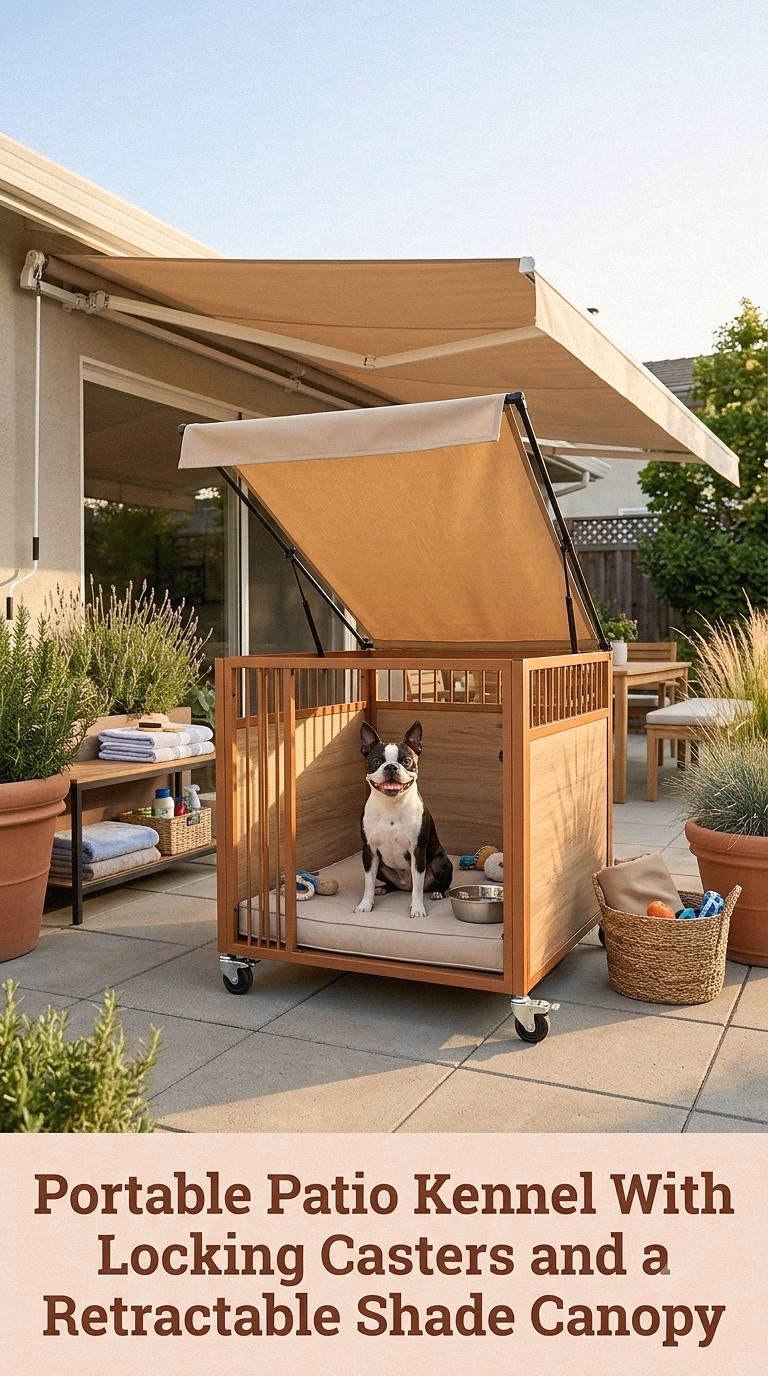 17. Portable Patio Kennel With Locking Casters and a Retractable Shade Canopy