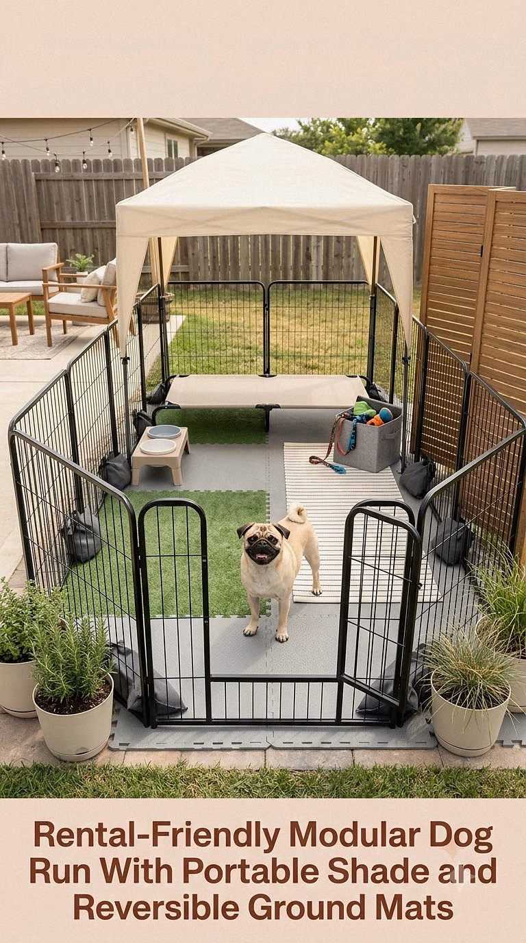 17. Rental-Friendly Modular Dog Run With Portable Shade and Reversible Ground Mats
