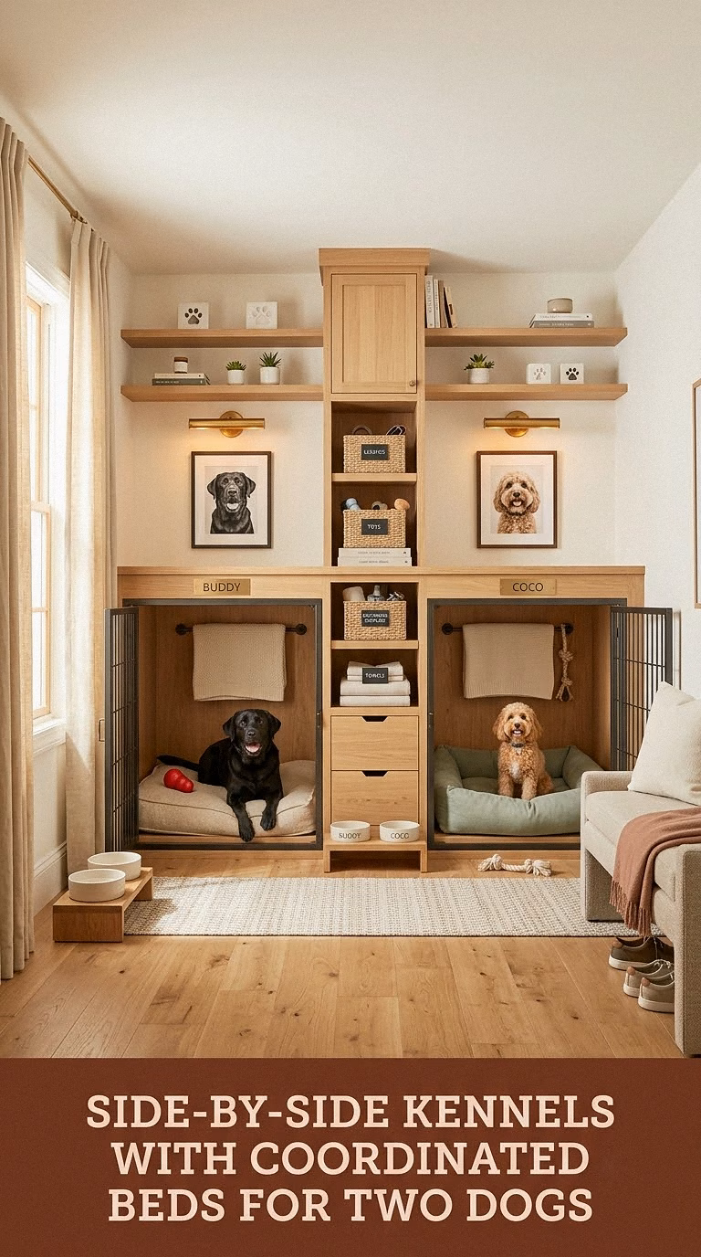 17. Side-by-Side Kennels With Coordinated Beds for Two Dogs