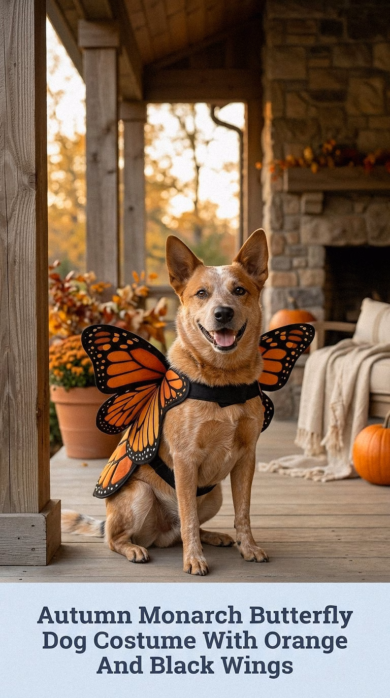 Autumn Monarch Butterfly Dog Costume With Orange And Black Wings