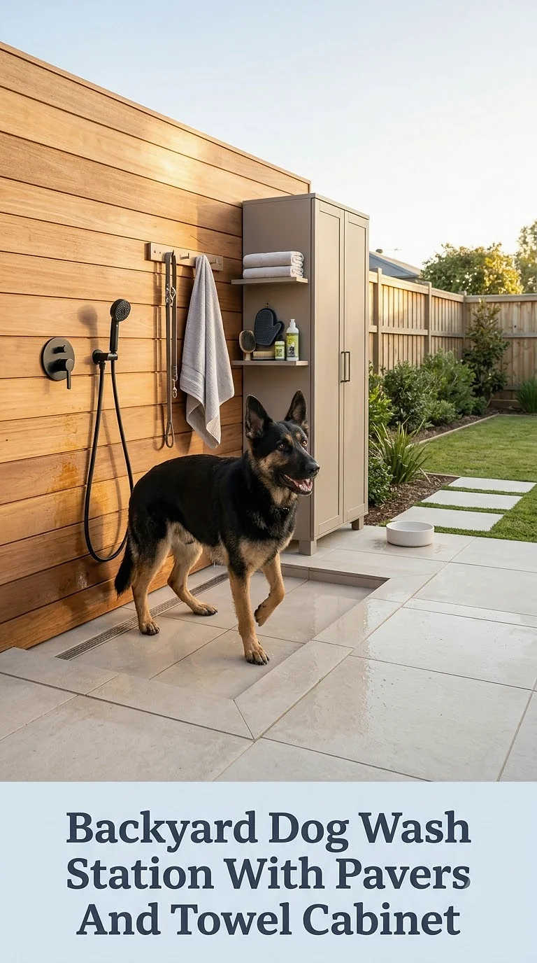 Backyard Dog Wash Station With Pavers And Towel Cabinet