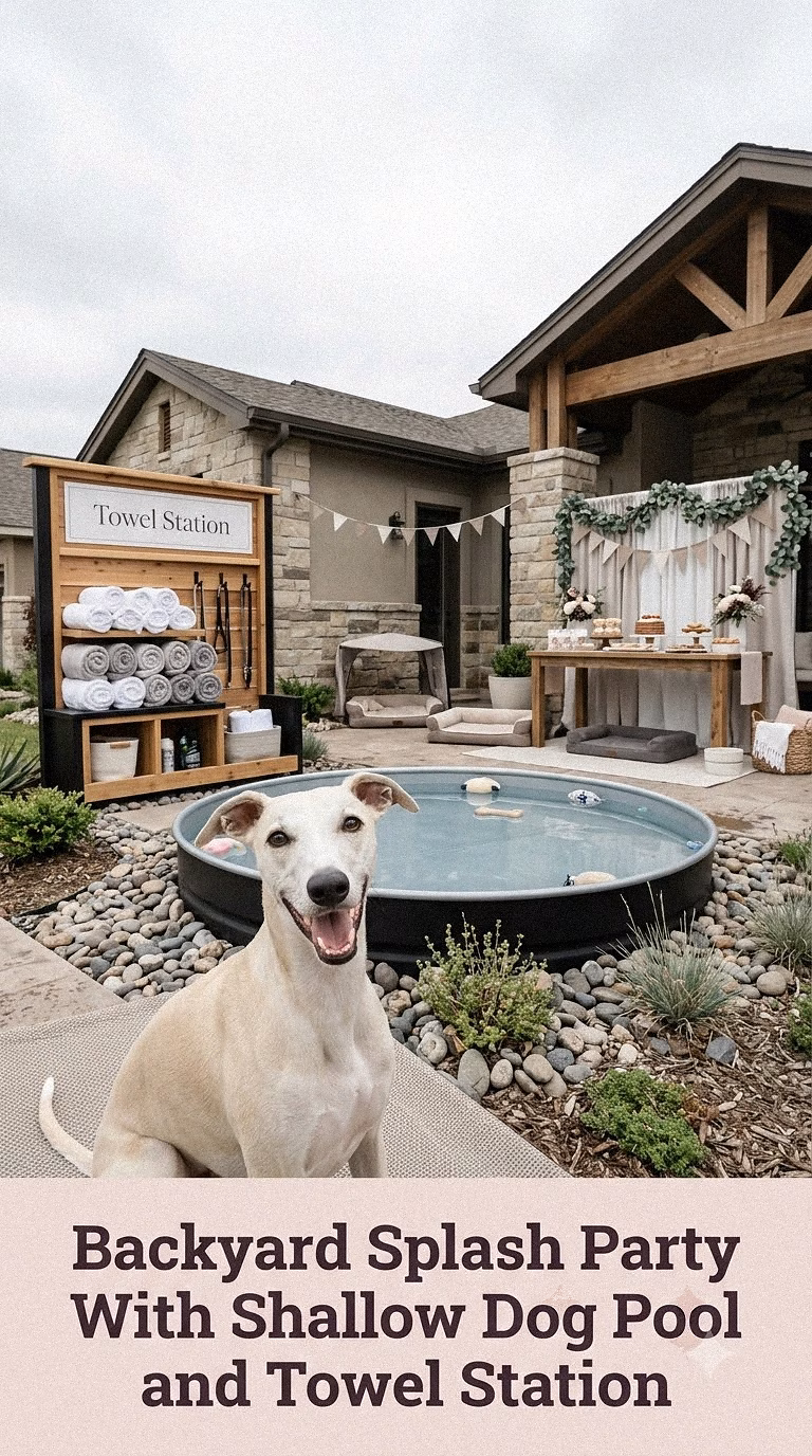 Backyard Splash Party With Shallow Dog Pool and Towel Station