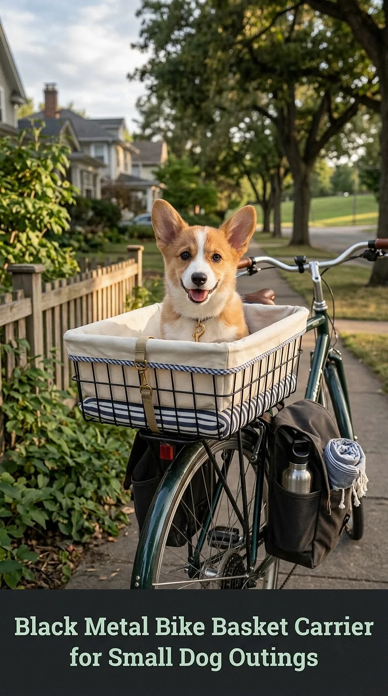 Black Metal Bike Basket Carrier for Small Dog Outings