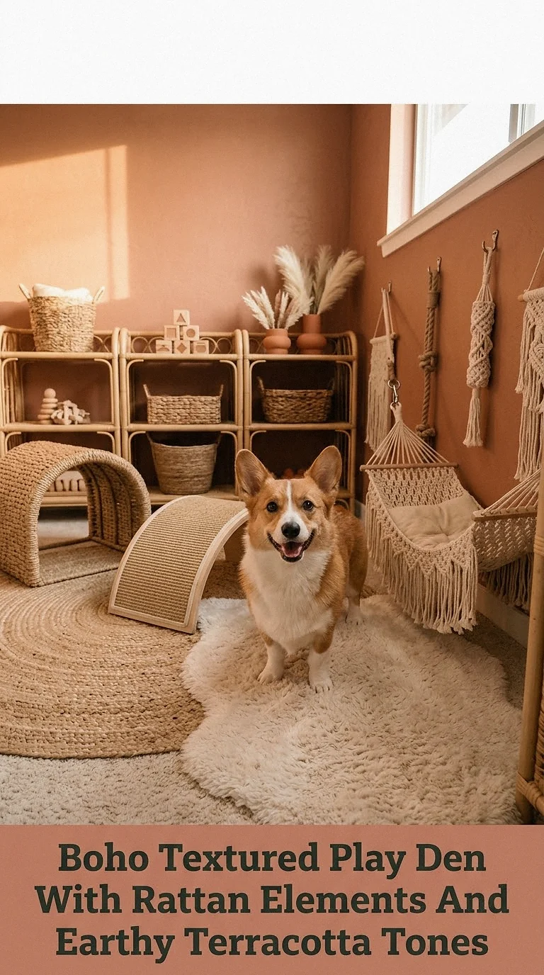 Boho Textured Play Den With Rattan Elements And Earthy Terracotta Tones