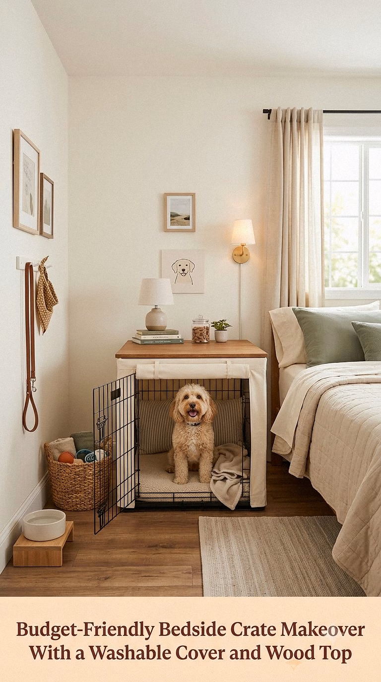 17. Budget-Friendly Bedside Crate Makeover With a Washable Cover and Wood Top