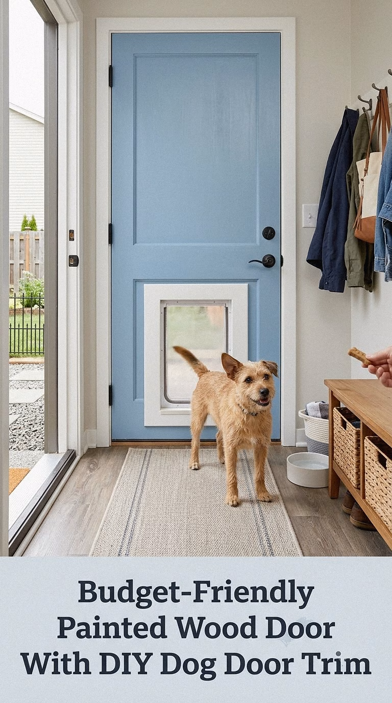 Budget-Friendly Painted Wood Door With DIY Dog Door Trim