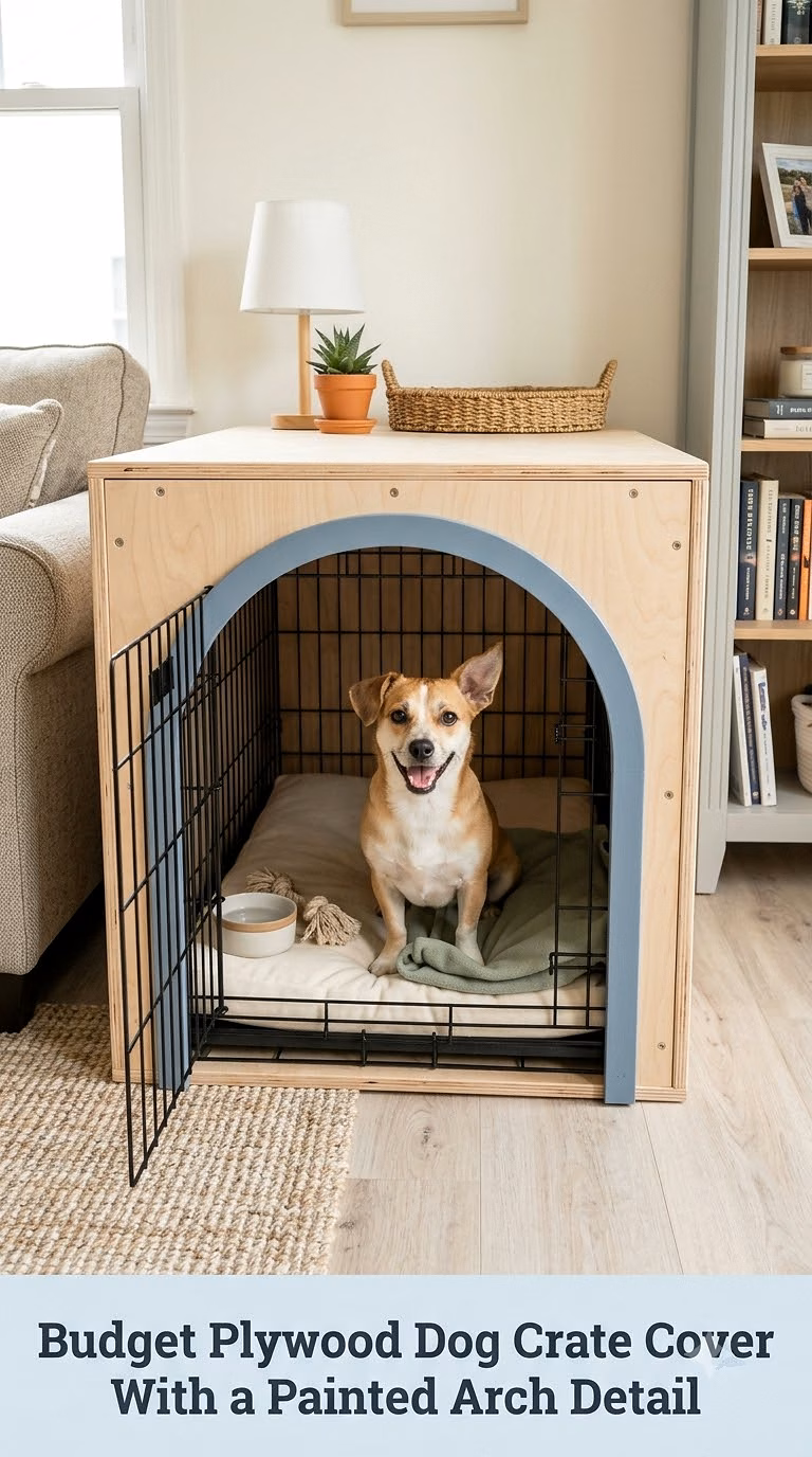 Budget Plywood Dog Crate Cover With a Painted Arch Detail