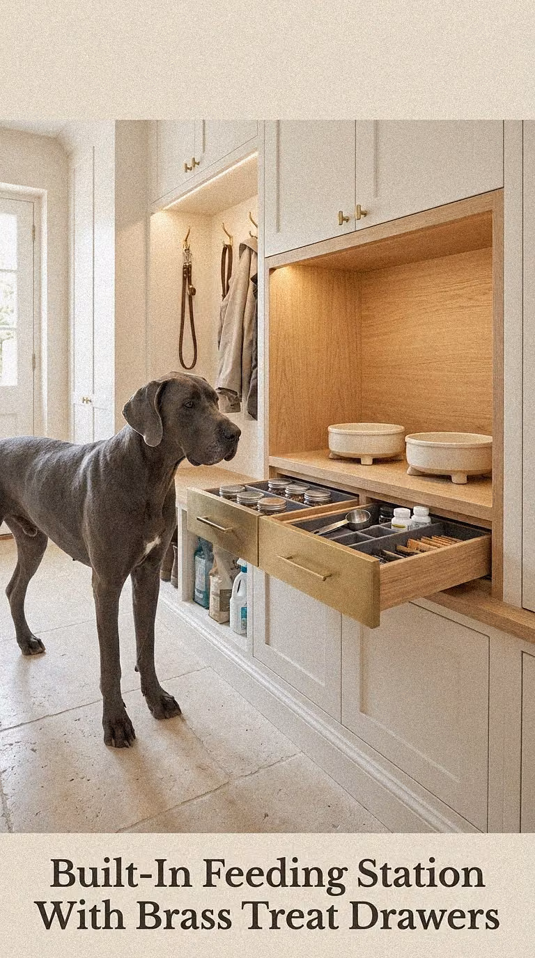 Built-In Feeding Station With Brass Treat Drawers