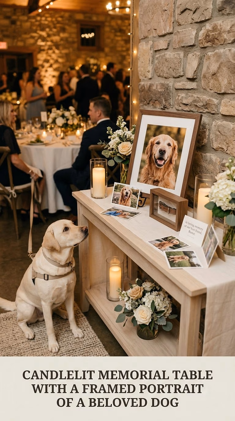 Candlelit Memorial Table With A Framed Portrait Of A Beloved Dog