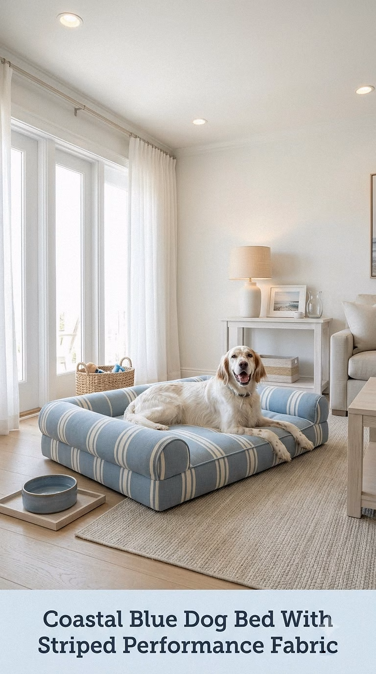 Coastal Blue Dog Bed With Striped Performance Fabric