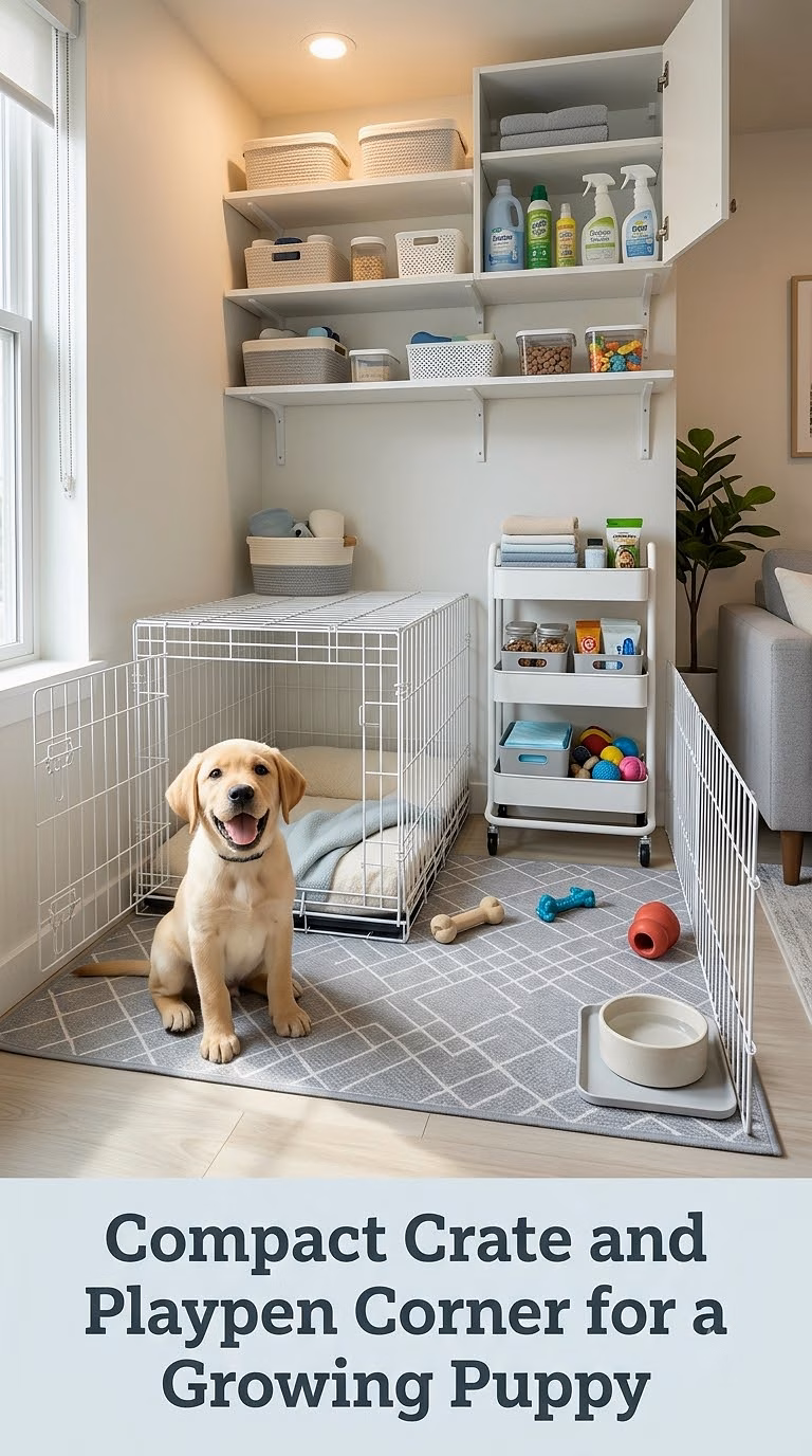 Compact Crate and Playpen Corner for a Growing Puppy