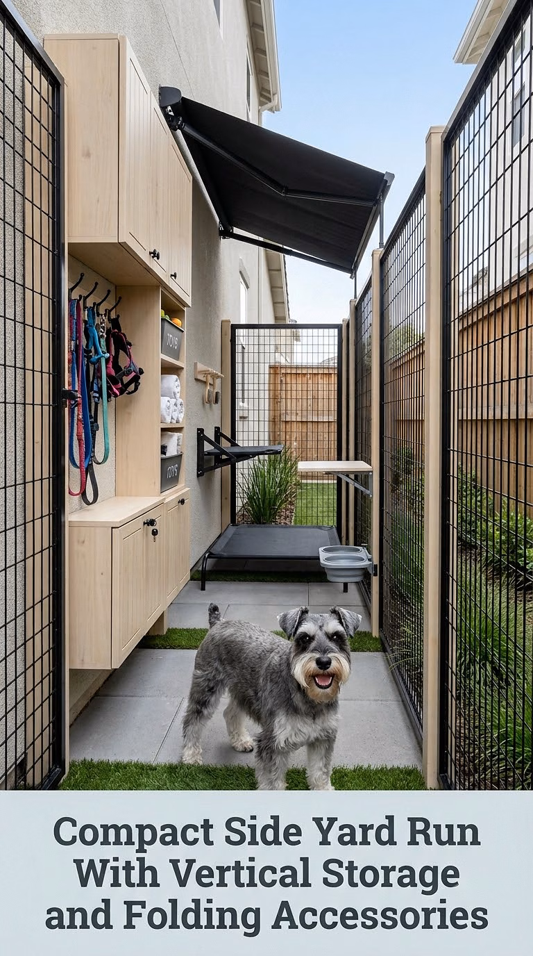 Compact Side Yard Run With Vertical Storage and Folding Accessories