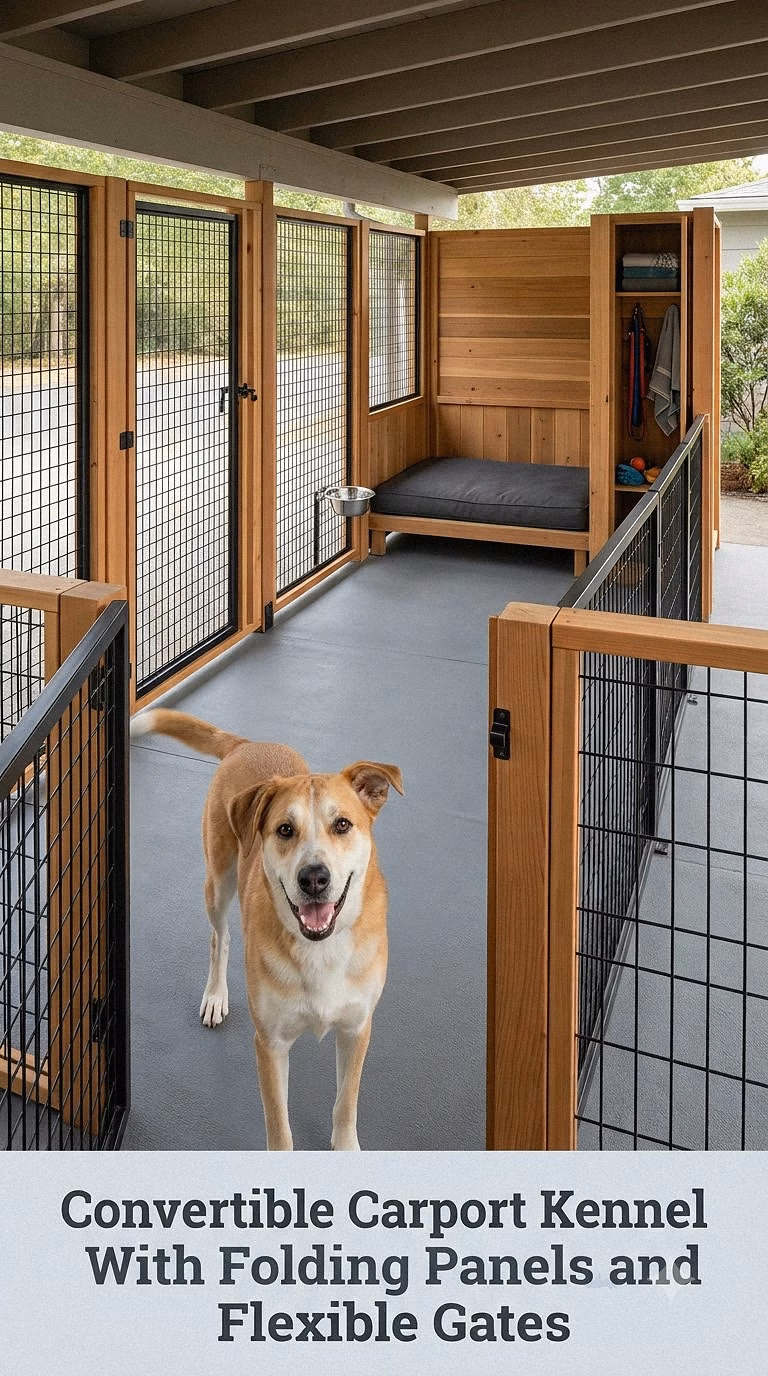 Convertible Carport Kennel With Folding Panels and Flexible Gates