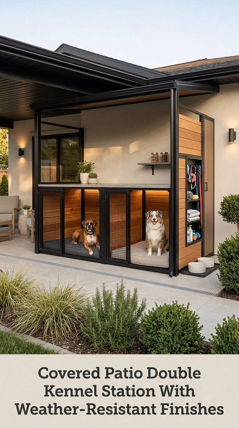 Covered Patio Double Kennel Station With Weather-Resistant Finishes