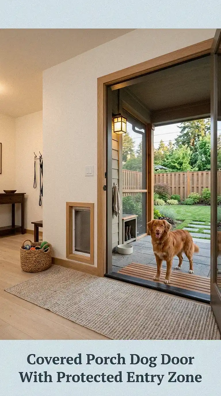 Covered Porch Dog Door With Protected Entry Zone
