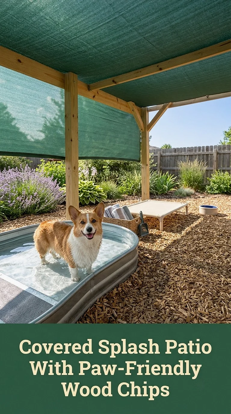 Covered Splash Patio With Paw-Friendly Wood Chips