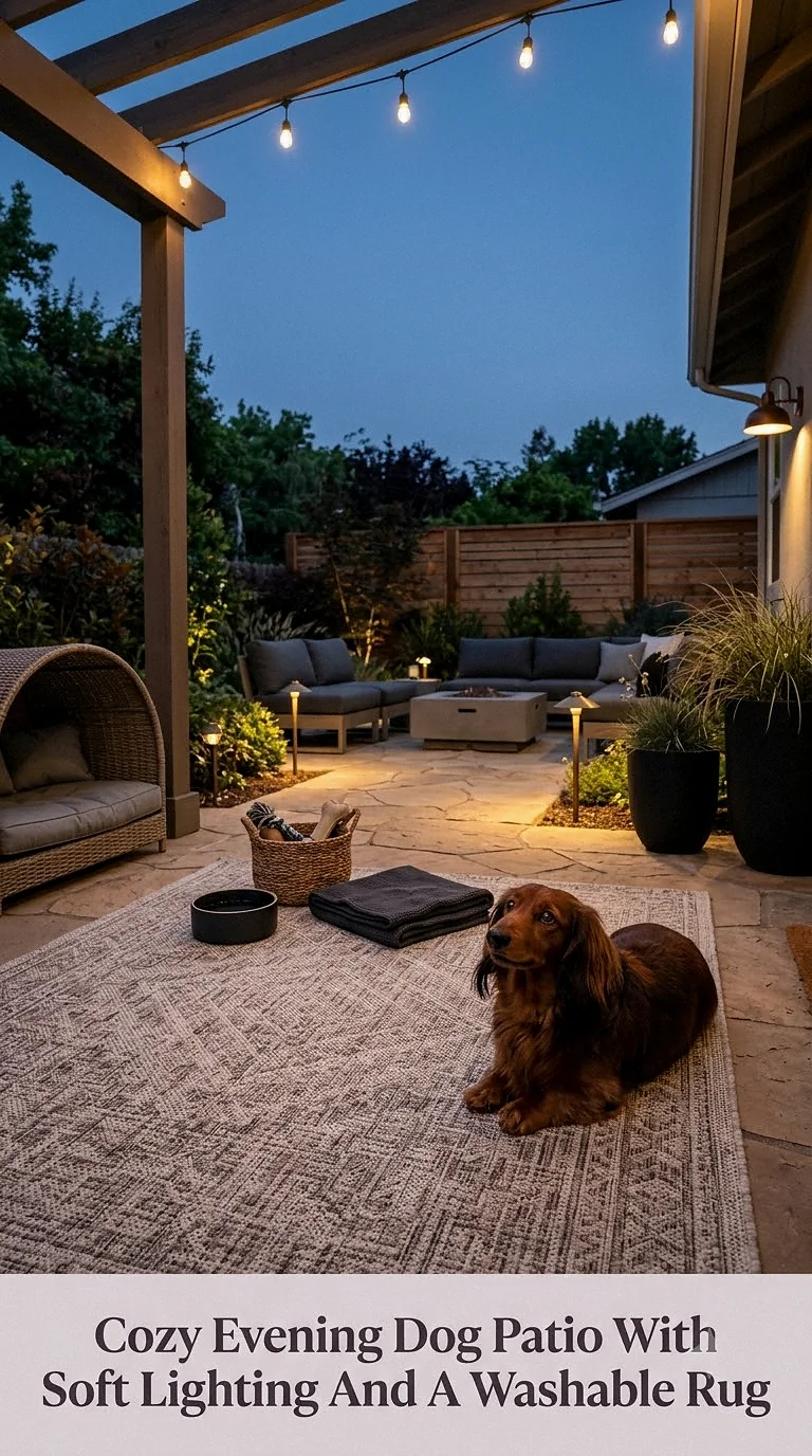 Cozy Evening Dog Patio With Soft Lighting And A Washable Rug