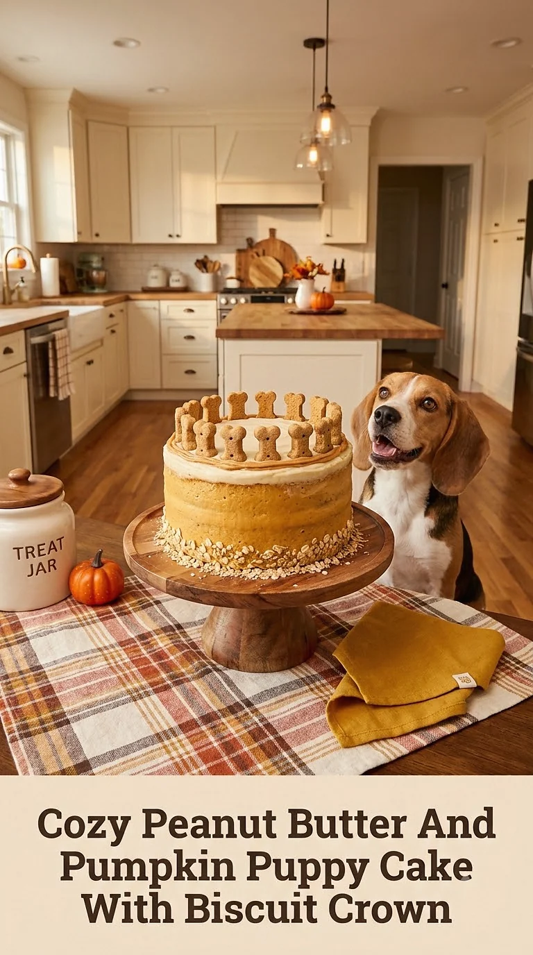 Cozy Peanut Butter And Pumpkin Puppy Cake With Biscuit Crown