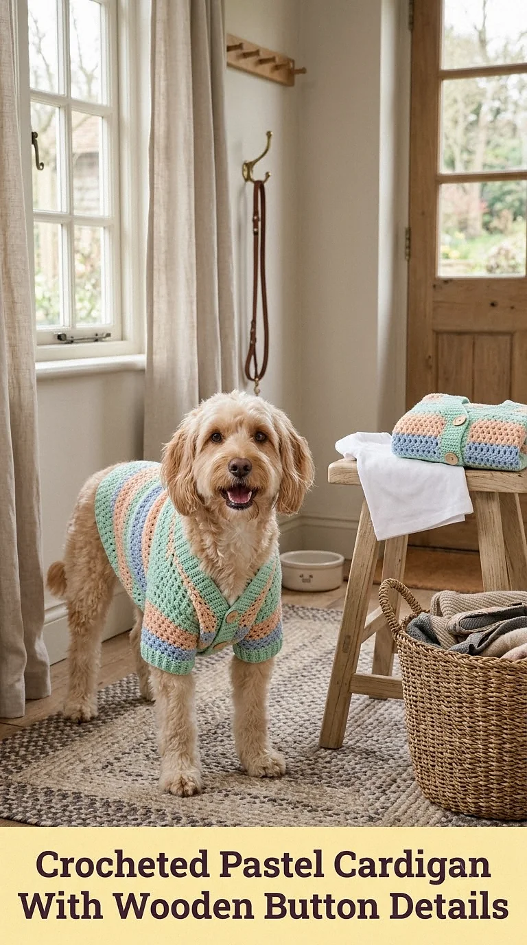 Crocheted Pastel Cardigan With Wooden Button Details