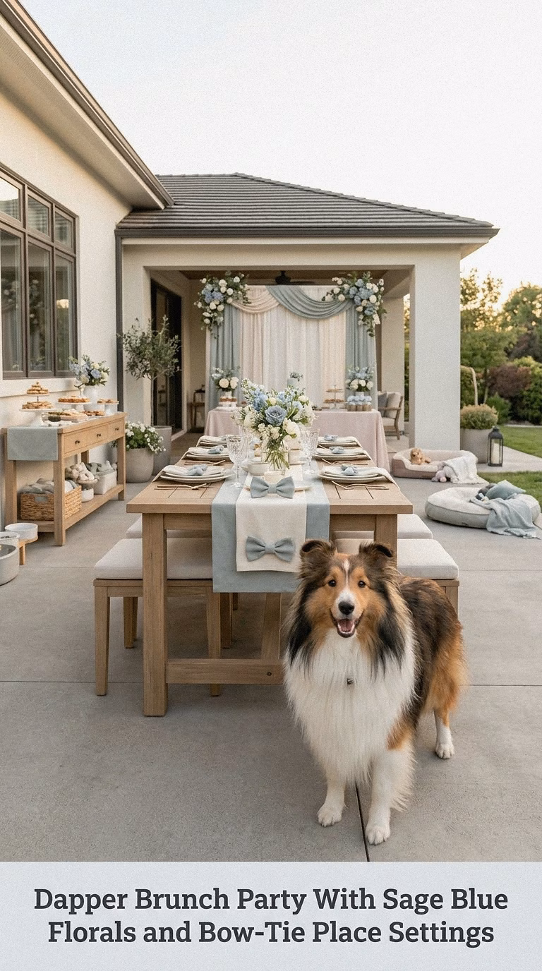 Dapper Brunch Party With Sage Blue Florals and Bow-Tie Place Settings