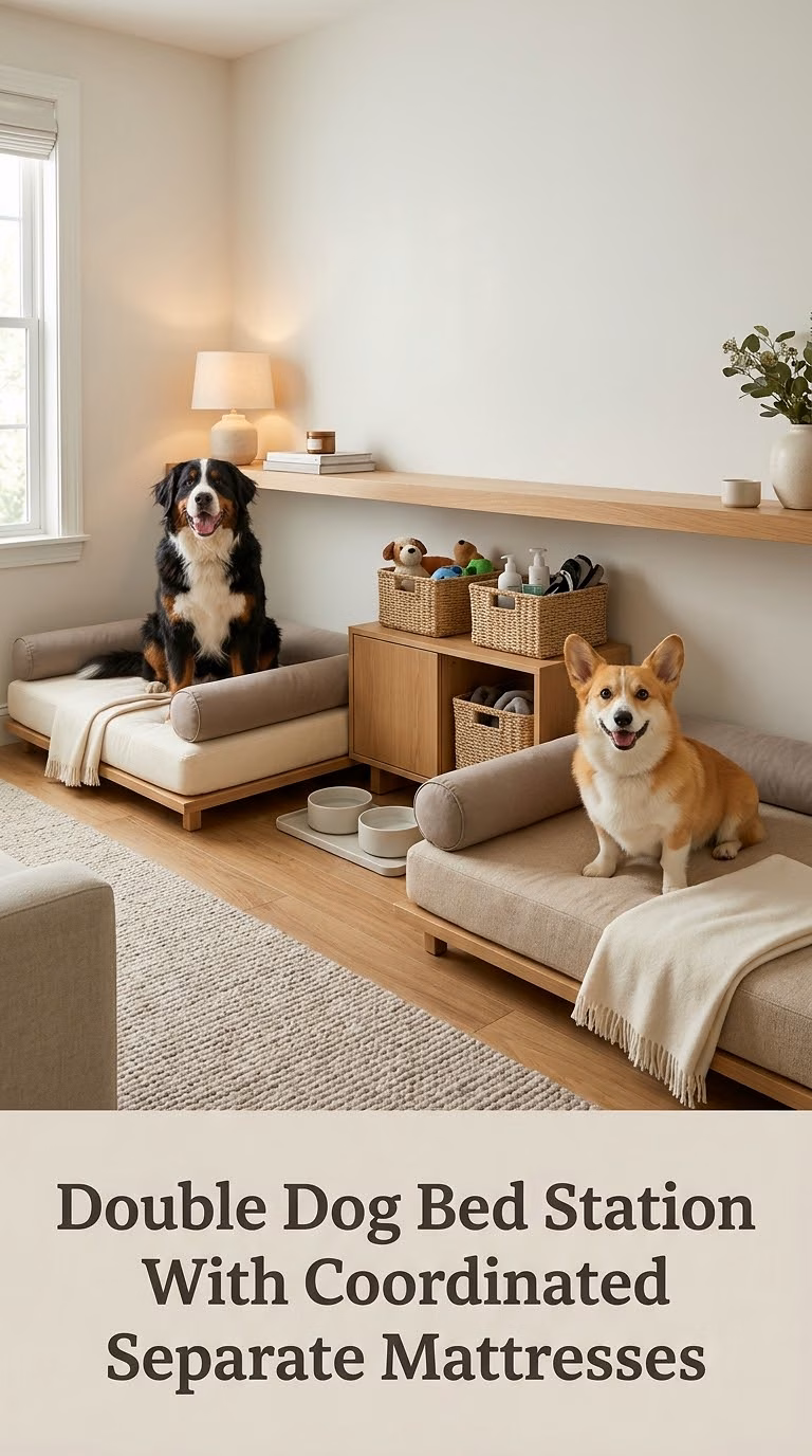 Double Dog Bed Station With Coordinated Separate Mattresses