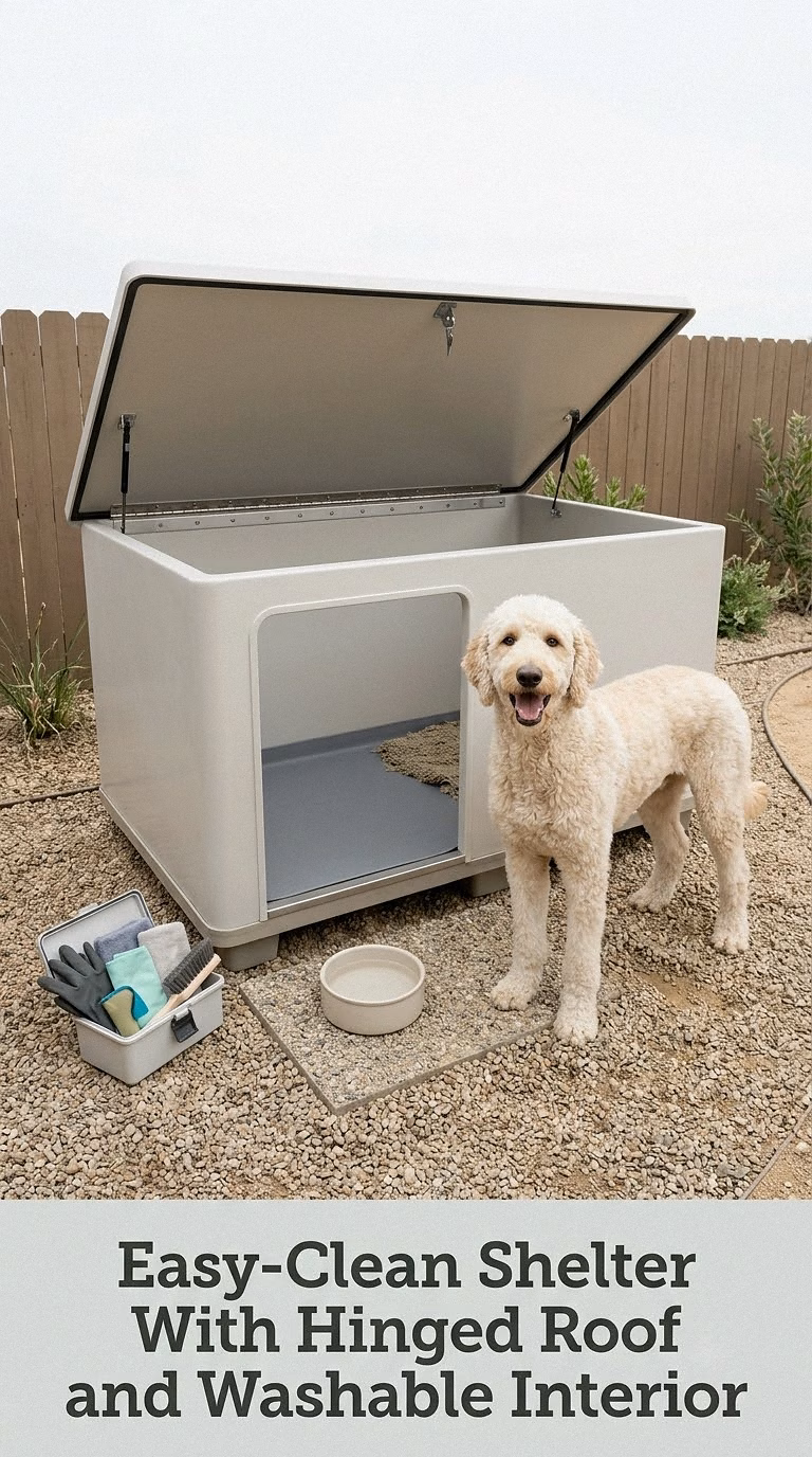 Easy-Clean Shelter With Hinged Roof and Washable Interior