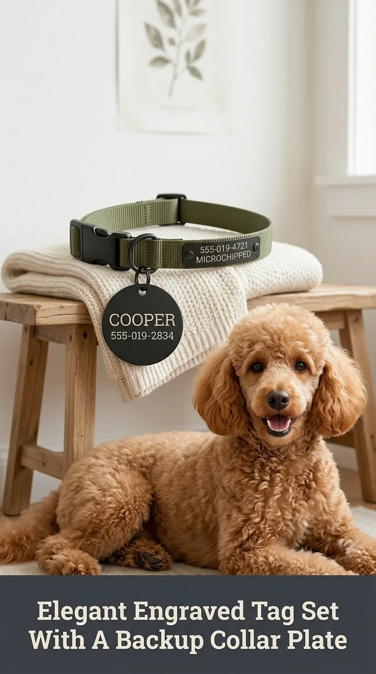 Elegant Engraved Tag Set With A Backup Collar Plate