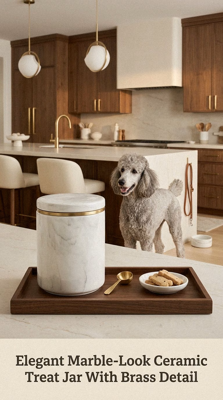 Elegant Marble-Look Ceramic Treat Jar With Brass Detail