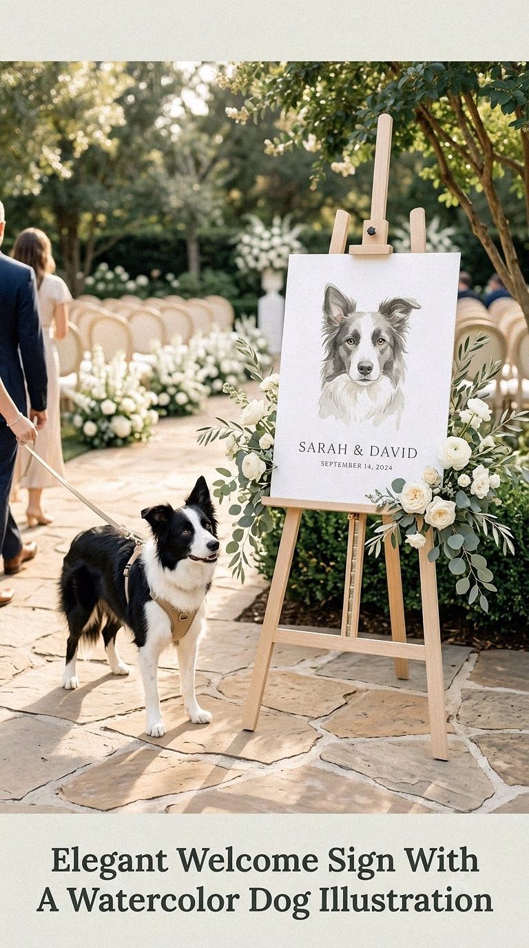 Elegant Welcome Sign With A Watercolor Dog Illustration