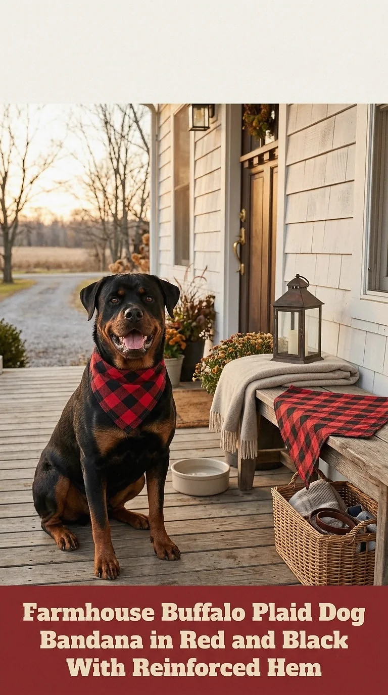 Farmhouse Buffalo Plaid Dog Bandana in Red and Black With Reinforced Hem