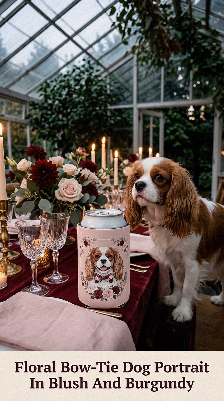 Floral Bow-Tie Dog Portrait In Blush And Burgundy